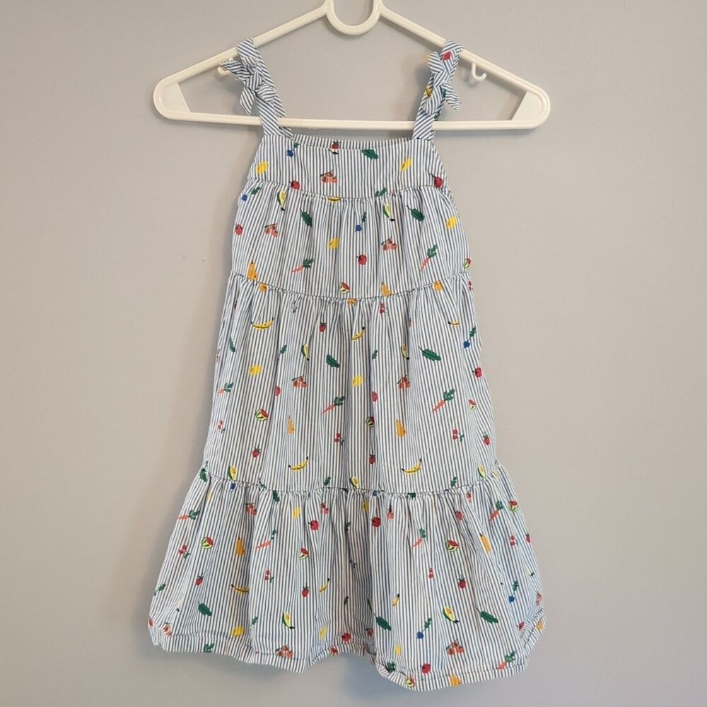 Hanna Andersson Blue White Striped Fruit Sleeveless Tiered Summer Dress 100 US 5